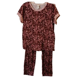 Lucky Brand Pajama Set Womens Small Burgundy Paisley Top Pants w/Pockets #I1 - Picture 1 of 8