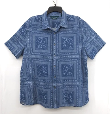 Camisa Perry Ellis Para Hombre Talla XL Azul Paisley Abotonada Mezcla de Lino Playa Tropical Foto 1 de 4