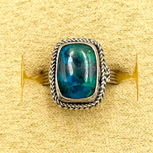Anillo Azurita Malaquita Cabujón Plata de Ley 925 Bali Talla 9 Boho Western - Imagen 1 de 10