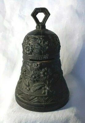 Ancienne tirelire cloche en étain décor floral début 20ème - Photo 1/4