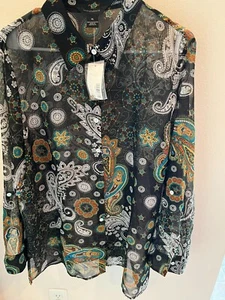 INVESTMENTS-SIZE XL MULTI COLOR PAISLEY LONG SLEEVE SHEER BLOUSE FOR WOMAN - Picture 1 of 2