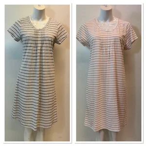 Ladies New Ex Matalan Striped Lace Trim Nighty Short Sleeve 2 colours S-XXL - Picture 1 of 15