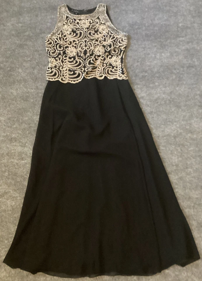 Vestido JKara 6 Pequeño Negro Vestido Floral Cuentas Lentejuelas Forrado Bordado Boda Foto 1 de 4