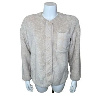 Uniqlo x Marimekko Womens Sherpa Fleece Cardigan Jacket S Button Ivory Beige - Picture 1 of 11