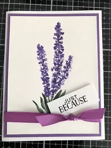 Juego de 4 estampillas de tarjetas SOLO PORQUE lavanda pintada a mano - Imagen 1 de 3