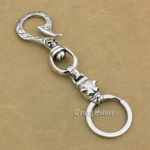 Bulldog Dog Cross 925 Sterling Silver KeyRing Biker Hook DIY KeyChain 8B008KCA - Picture 1 of 6