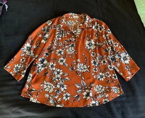 Floral Van Heusen Womens Blouse Orange & White 3/4 Sleeve Polyester Size Large - Picture 1 of 9