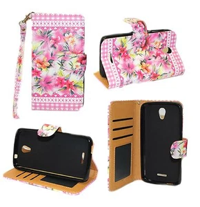 Pink Flower Design Wallet Leather Case for Alcatel One Touch Pop Astro 5042T - Photo 1 sur 5
