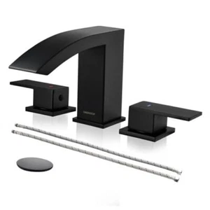 Bathroom Faucet 8 Inch Waterfall Bathroom Sink Faucet 3 Hole, Black Matte Black - Picture 1 of 7