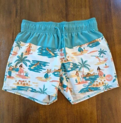 Pantalones Cortos de Tablero Roxy 5" Estampado Hawaiano Para Mujer Talla XS Blanco Teal Hula Palmeras Foto 1 de 4