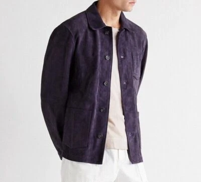 Handmade Designer Motorcycle Purple Button Suede Lambskin Jacket 100%Leather Men - Imagem 1 de 4