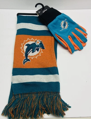 NFL Miami Dolphins Scarf Glove Gift Set Stripe Cover