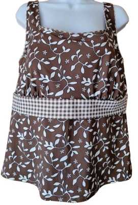 Blusa de natação marrom floral 1X 18W com aro para terra alças largas S314 - Imagem 1 de 4