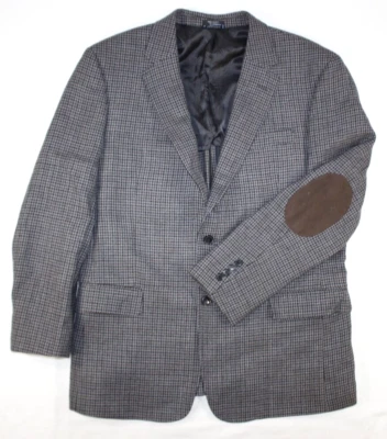 Tommy Hilfiger Blazer Men's 44 Wool Suit Jacket Elbow Patches Houndstooth Gray - Image 1 of 4