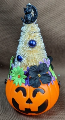 HALLOWEEN Assemblage Handmade Decor New & Vintage Owl Charm TREE OWL - Image 1 of 4