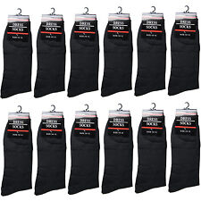 New Lot 12 Pairs Mens Black Solid Cotton Dress Crew Socks Size 10-13 Thin Casual