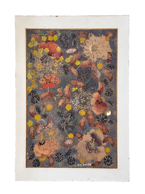 Tableau ancien  nature morte pavots Carton Tapisserie GOBELINS PARIS BINET  1900 - Photo 1/4