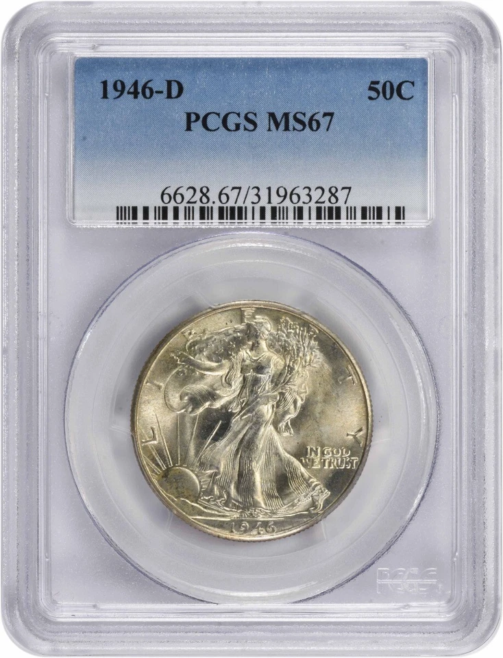 1946-D Walking Liberty Silver Half Dollar MS67 PCGS - Image 1 of 4