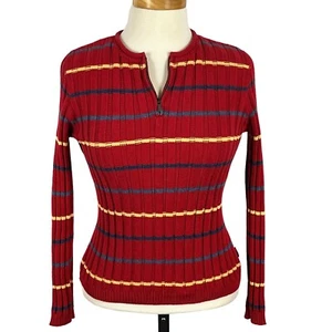 Liz Claiborne Damen rot horizontale Streifen Reißverschluss V-Ausschnitt Sweat Größe Petite P - Bild 1 von 24