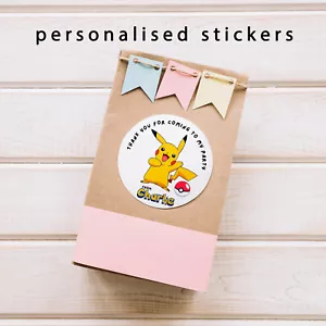 Pegatinas de cumpleaños Pokemon personalizadas, gracias por venir, etiquetas dulces conos - Imagen 1 de 2