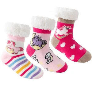 3 Pairs Fuzzy Slipper Socks For Girls Pink Kid Slipper Socks With Non-Slip Gr... - Picture 1 of 6