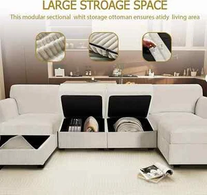 Luxury Oversized Modular Sectional Couch Living Room Sofa With Movable Ottoman - Picture 1 of 30