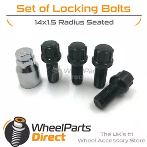 Pernos de rueda de bloqueo negros 14x1,5 tuercas radio 28 mm para VW Golf [Mk7] 13-19 - Imagen 1 de 1