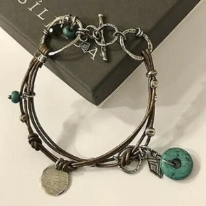 Silpada Sterling Silver Howlite Smoky Quartz on Brown Leather Bracelet B2086 - Picture 1 of 12