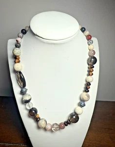 Jan Rich Multi Gem Stone & Sterling Silver Clasp Choker Necklace 18" - Picture 1 of 19