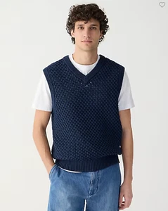 NWT J.CREW Cotton berry-stitch sweater-vest, DARKEST INDIGO, Sz L - Picture 1 of 5