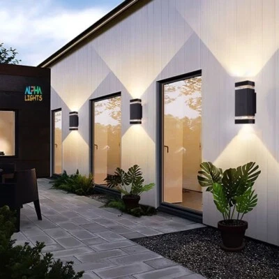 Modern Outdoor Wall Lights IP65 Waterproof Black Up Down Mains Powered UK Garden - Image 1 of 4