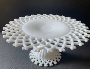 VINTAGE Reticulated Milk Glass Cake Stand, Westmorland, Wedding Cake Stand - Picture 1 of 15