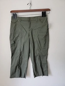 Croft And Borrow Crop Cargo Pants Size 16 Green Stretch Cotton Travel Casual - Picture 1 of 7