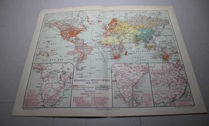 c1899 Meyers Universum COLOR Map ~ WORLD RELIGIONS AND MISSIONS ~ Ethnographic - Picture 1 of 1