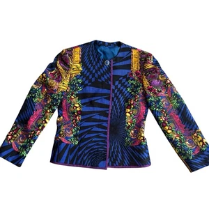 Gianni Versace Setup OPTICAL BAROQUE PRINTED Jacke 38 4 Wolle blau lila Jacke - Bild 1 von 23
