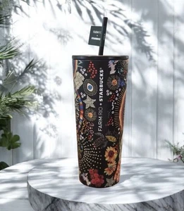 Starbucks + Farm Rio Summer 2025 Black Rainbow 24oz Cold Cup Tumbler - Bild 1 von 5