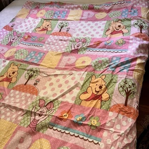 VTG 80s-90’s Winnie The Pooh & Piglet Twin Flat Sheet Pink Polkadot Bombay - Picture 1 of 6