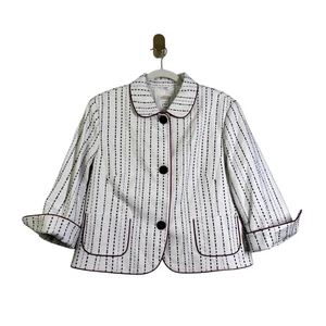 TALBOTS Blazer 16 Piped Textured Jacket Cream W/Black Dash Line Pattern 3 Button - Picture 1 of 15