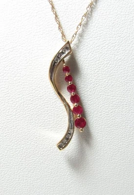 SOLID 14K CHAIN W / CUSTOM RED NATURAL RUBIES & DIAMONDS - Image 1 of 3