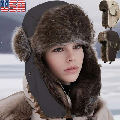 Sombrero de trampero de invierno con orejeras Russian Ushanka aviador gorra de esquí para hombres mujeres Foto 1 de 4