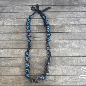 Kukui Nuss Lei BLAU Schildkröte Halskette Hawaii Hochzeit Luau Abschluss - Bild 1 von 4