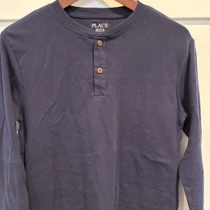 Children’s Place Henley Shirt Boys XXL 16 Navy Blue Waffle Thermal Long Sleeve - Picture 1 of 11