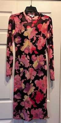 NUEVO AFRM Los Angeles Vestido Floral Malla Manga Larga Elegante Transparente Talla S Foto 1 de 4