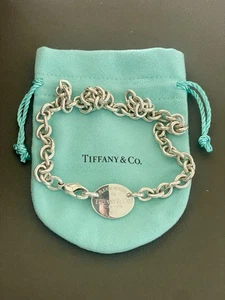 Tiffany & Co. Sterling "Please Return To" ovale Anhänger Halskette 15,5 Zoll (X277) - Bild 1 von 8