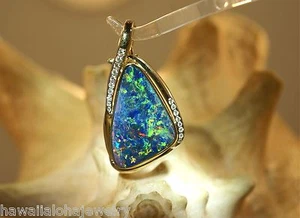 19.5MM 14K YELLOW GOLD GENUINE AUSTRALIAN DOUBLET OPAL DIAMOND ENHANCER PENDANT - Picture 1 of 12