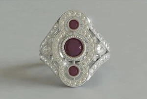 2ct Lab-Created Pink Ruby Engagement Ring Art Deco Trilogy 14K White Gold Finish - Picture 1 of 3