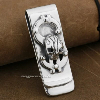 Clip de dinero de dólar calavera de plata de ley 925 motociclista punk hágalo usted mismo 8J006 Foto 1 de 4