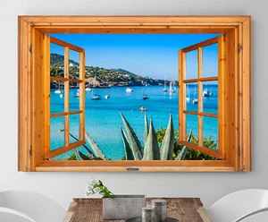 Window View Ocean Wather Palm Beach 14 Deco Dream Print Vacation POSTER / CANVAS - Picture 1 of 4