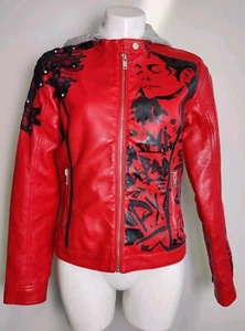 Outer Edge OOAK Women's Jacket Pop Icon Design Medium Red Black Mr Bad PYT $HE  - Picture 1 of 21