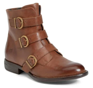 NEW BORN Womens Nivine Leather Buckles Ankle Boot/Side Zip Size US 6.5 M Brown - Foto 1 di 12